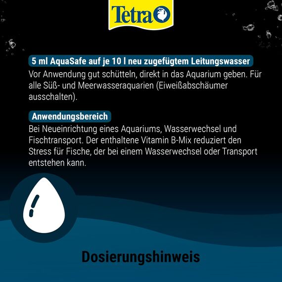 Tetra AquaSafe - Qualitäts-Wasseraufbereiter für fischgerechtes und naturnahes Aquariumwasser, neutralisiert fischschädliche Stoffe im Leitungswasser, 100 ml Flasche
