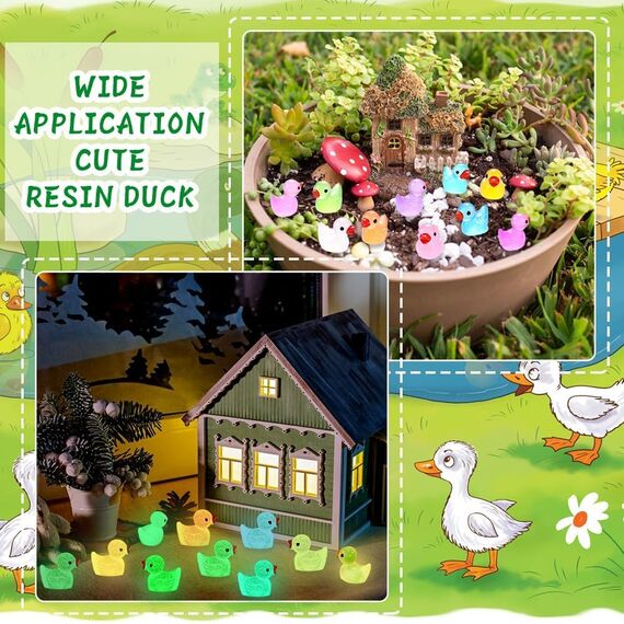 DIYDEC 120 Stück Mini Leuchtend Enten, 10 Farben Kleine Bunte Enten Figuren Miniatur Mini Duck Harz für Dekoration von Miniatur-Landschaftsgärten, Bonsai, Fischbecken und Aquarien verwendet