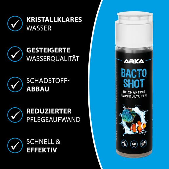 Aquarium Bakterien Shot – lebende Filterbakterien & Reinigungsbakterien für klares Wasser in 24 h – gegen Trübung, Nitrit & schlechte Wasserwerte – für Süß- & Meerwasser – ARKA Bacto-Shot