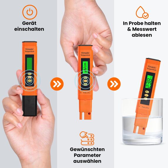 Measury Mikrosiemens Messgerät und PPM Messgerät Wasser, Wassertester Trinkwasser, TDS Messgerät für Trinkwasser, EC Messgerät, Leitwertmessgerät Aquarium - Leitfähigkeitsmessgerät Wasser Tester
