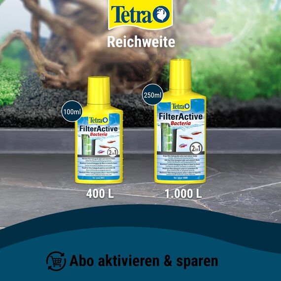 Tetra FilterActive Bacteria - 2in1 Mix aus lebenden Starterbakterien und schlammreduzierenden Reinigungsbakterien, hält den Filter biologisch aktiv und reduziert Mulm, 100 ml