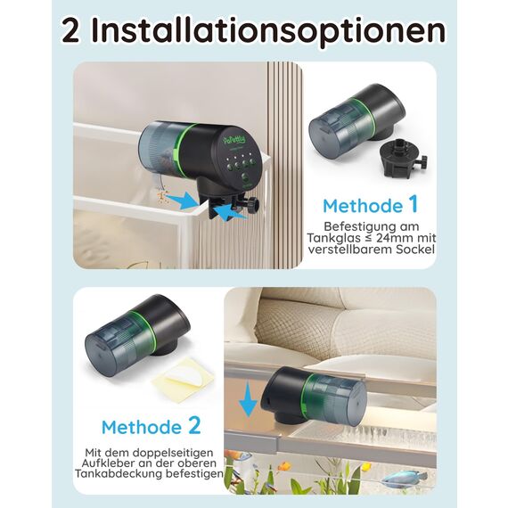 Papettly Futterautomat Aquarium, Automatischer Fischfutterautomat für Aquarium mit Batteriebetrieben, Fische Fischfutterspender 200ml, 2 AAA-Batterien im Lieferumfang enthalten, Fischfutterschwimmring