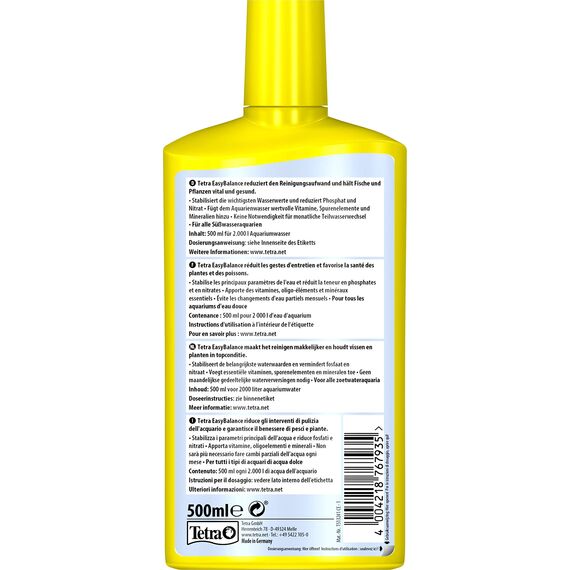 Tetra EasyBalance - Langzeitpflege für biologisch gesundes Aquariumwasser und eine reduzierte Anzahl der Wasserwechsel, 500 ml Flasche