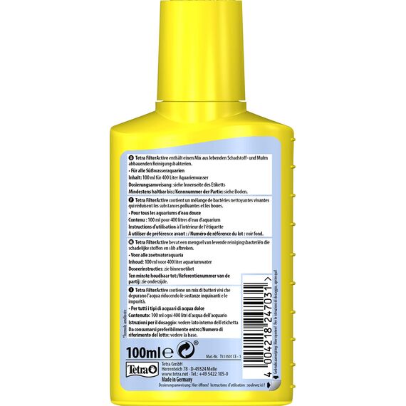 Tetra FilterActive Bacteria - 2in1 Mix aus lebenden Starterbakterien und schlammreduzierenden Reinigungsbakterien, hält den Filter biologisch aktiv und reduziert Mulm, 100 ml