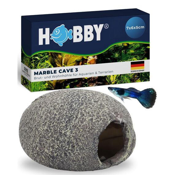 HOBBY Aquaristik Marble Cave 3 I 7 x 6 x 5 cm I Brut- und Versteckhöhle für Aquarien I Aquarium Dekoration I Deko Höhle für Zwergbuntbarsche, Welse und Garnelen I natürliches Aquariumzubehör