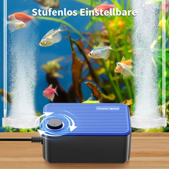 Forever Speed Leiseste Aquarium Luftpumpe <40db,5.5W Regelbare Sauerstoffpumpe Aquarium leise bis 400L mit Zubehör mit 2 Luftauslässen