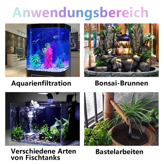180L/H 3W Mini-Tauchpumpe, Ultra Leise Aquarium Pumpe mit 1.3m Netzkabel，mit 1 Düsen für Brunnenaquarium， Aquarium, Teichgarten EU-Stecker