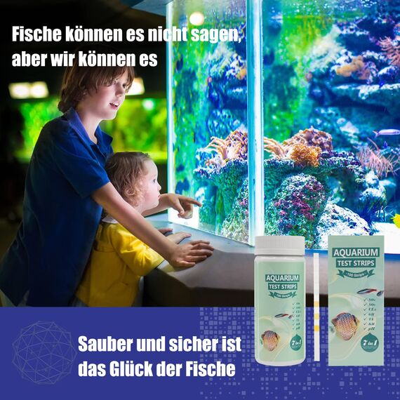 7 in 1 Aquarium Teststreifen, 100 Streifen Aquarium Test Kit zum Testen von PH Nitrit Nitrat Gesamthärte, freies Chlor, Gesamtalkalität, Karbonat, Genaue Salzwasser, Süßwasser Aquarium Wasserprüfung