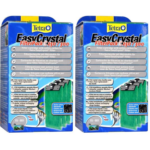 Tetra EasyCrystal Filter Pack C250/300 Filtermaterial mit Aktiv-Kohle, Filterpads für EasyCrystal Innenfilter, geeignet für Aquarien von 15-60 Liter, 3 Stück, grün (Packung mit 2)