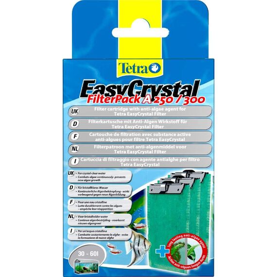 Tetra EasyCrystal Filter Pack A250/300, Filtermaterial mit AlgoStop Depot Anti-Algenwirkstoff, geeignet für Aquarien von 30 bis 60 Liter, 3 Stück, grau