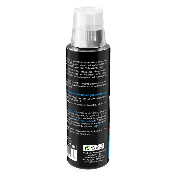Mulmabbau Aquarium 236 ml – biologischer Bodengrundreiniger ohne Sauger – gegen Mulm, Futterreste & Schlamm – für Süß- & Meerwasser – ARKA Substrate Cleaner
