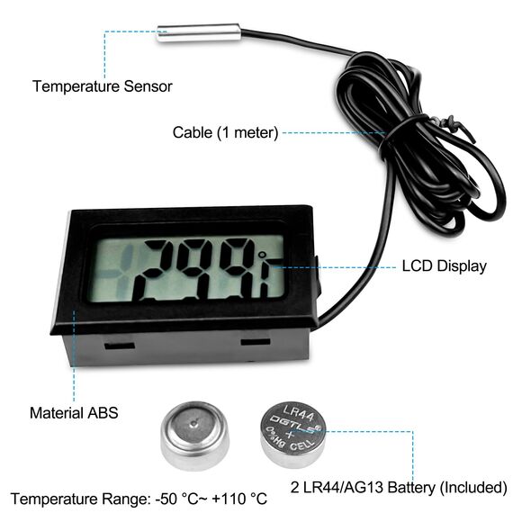 Gvolatee 5 Stück Aquarium Digital Thermometer mit Fühler, Temperatursensor Wasserdicht mit Kabel, LCD Thermometer Temperaturüberwachung mit Externer Sonde für Kühlschrank Gefrierschrank Aquarium