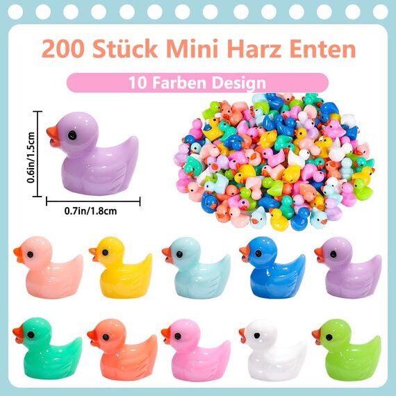 DIYDEC 200 Stück Mini Enten Harz, 10 Farben Mini Duck Figuren Miniatur Enten kleine Bunte Enten für Dekoration von Miniatur-Landschaftsgärten, Bonsai, Fischbecken und Aquarien verwendet.
