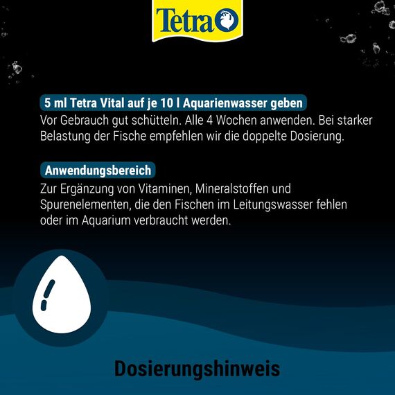 Tetra Vital - fördert Vitalität, Wohlbefinden und Farbpracht bei Fischen, ergänzt lebenswichtige Vitamine und Mineralstoffe, 100 ml Flasche