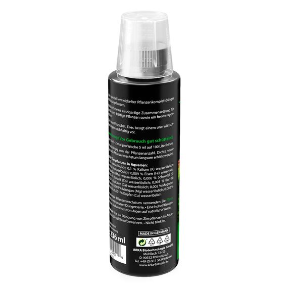 Pflanzendünger Aquarium 236 ml – Flüssigdünger für Wasserpflanzen mit Eisen, Vitaminen & Spurenelementen – fördert kräftige Wurzeln & sattgrüne Blätter – ARKA Plants Green