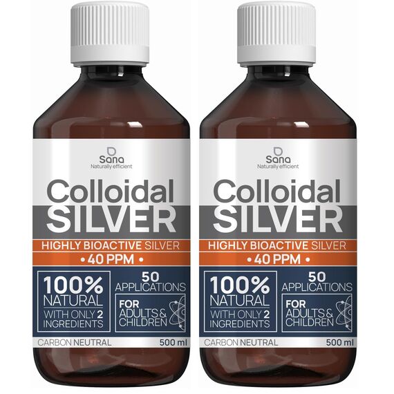 Kolloidales Silber 40 PPM 500 ml | Premium Silberwasser Stärker als 25ppm | Für Mensch, Hund & Katze | Carbon Neutral | 100% natürlich mit 2 Zutaten (Packung mit 2)