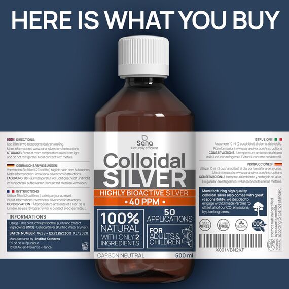 Kolloidales Silber 40 PPM 500 ml | Premium Silberwasser Stärker als 25ppm | Für Mensch, Hund & Katze | Carbon Neutral | 100% natürlich mit 2 Zutaten (Packung mit 2)