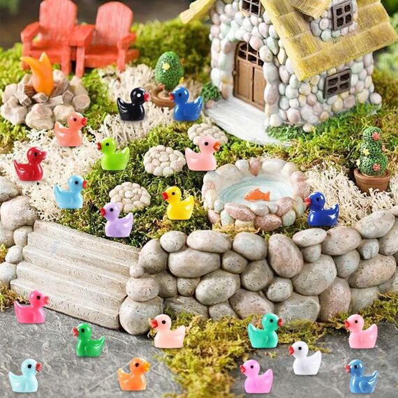XIMISHOP 200 Stück Mini Enten Harz, 20 Farben Miniatur Ducks Kleine Figuren Bunte Tiere Enten für Dekoration Aquarium Miniaturgarten Puppenhaus Handwerk Landschaftsgärten, Bonsai, Fischbecken