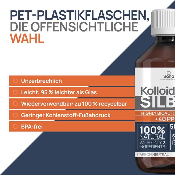 Kolloidales Silber 40 PPM 1 Liter | Premium Silberwasser Stärker als 25ppm | Für Mensch, Hund & Katze | Carbon Neutral | 100% natürlich mit 2 Zutaten (Packung mit 2)