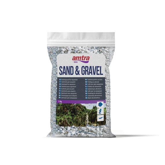 Amtra Gravel - Natürlicher Aquarienkies, dekorative Erde, grobe weiße Körnung, Größe 4-8 mm, Größe 1 kg