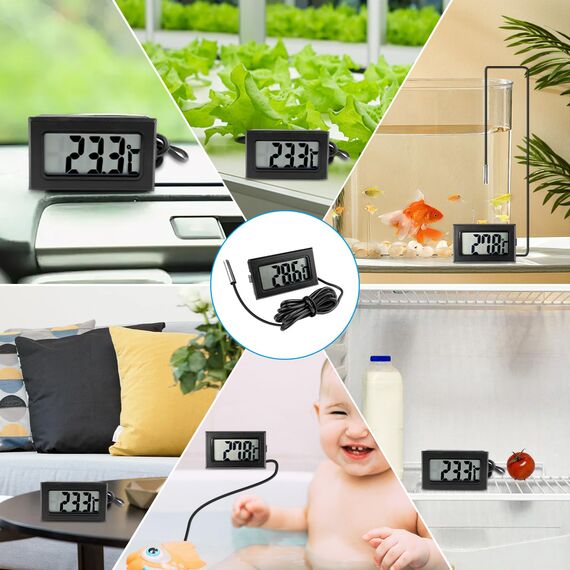Gvolatee 5 Stück Aquarium Digital Thermometer mit Fühler, Temperatursensor Wasserdicht mit Kabel, LCD Thermometer Temperaturüberwachung mit Externer Sonde für Kühlschrank Gefrierschrank Aquarium