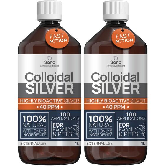 Kolloidales Silber 40 PPM 1 Liter | Premium Silberwasser Stärker als 25ppm | Für Mensch, Hund & Katze | Carbon Neutral | 100% natürlich mit 2 Zutaten (Packung mit 2)