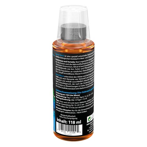 Aquarium Bakterien 118 ml – 100% biologische Reinigungsbakterien für Süß- & Meerwasser – reduziert organische Abfälle, Gerüche & Nitrat – für klares Wasser und stabile Biologie – ARKA Special Blend