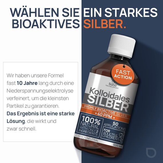 Kolloidales Silber 40 PPM 250 ml | Premium Silberwasser Stärker als 25ppm | Für Mensch, Hund & Katze | Carbon Neutral | 100% natürlich mit 2 Zutaten