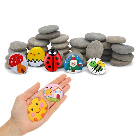 Hisredsun 40 Stück Flache Steine zum Bemalen, 3-5 cm Glatte Kieselsteine, Dekosteine Naturstein,Natürlicher Flussstein für Mandala Bemalen,Zen Garten,Blumentöpfen und Aquarien