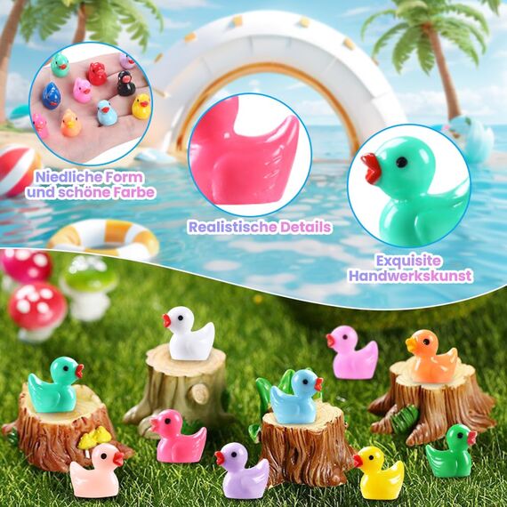 XIMISHOP 200 Stück Mini Enten Harz, 20 Farben Miniatur Ducks Kleine Figuren Bunte Tiere Enten für Dekoration Aquarium Miniaturgarten Puppenhaus Handwerk Landschaftsgärten, Bonsai, Fischbecken