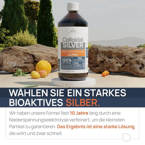 Kolloidales Silber 40 PPM 1 Liter | Premium Silberwasser Stärker als 25ppm | Für Mensch, Hund & Katze | Carbon Neutral | 100% natürlich mit 2 Zutaten