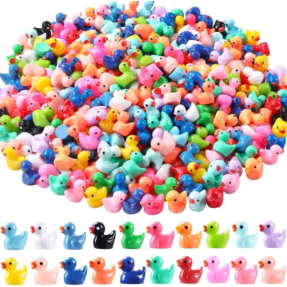 XIMISHOP 200 Stück Mini Enten Harz, 20 Farben Miniatur Ducks Kleine Figuren Bunte Tiere Enten für Dekoration Aquarium Miniaturgarten Puppenhaus Handwerk Landschaftsgärten, Bonsai, Fischbecken