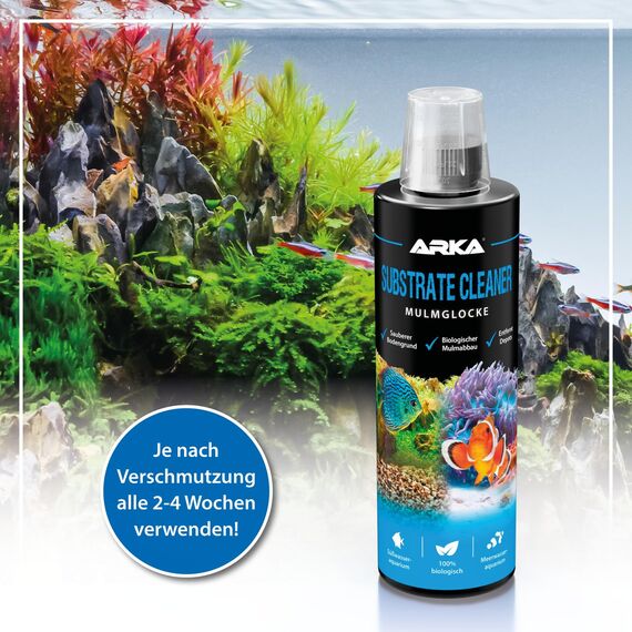 Mulmabbau Aquarium 236 ml – biologischer Bodengrundreiniger ohne Sauger – gegen Mulm, Futterreste & Schlamm – für Süß- & Meerwasser – ARKA Substrate Cleaner