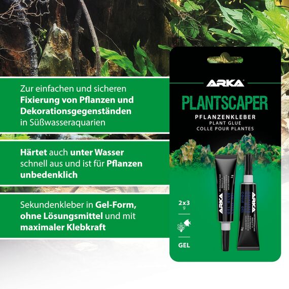 Pflanzenkleber Aquarium 2 x 3 g Gel – für Moos, Pflanzen & Deko auf Wurzeln und Steinen – tropffrei, präzise und sicher für Aquascaping, Nano-Becken & Süßwasser – ARKA Plantscaper
