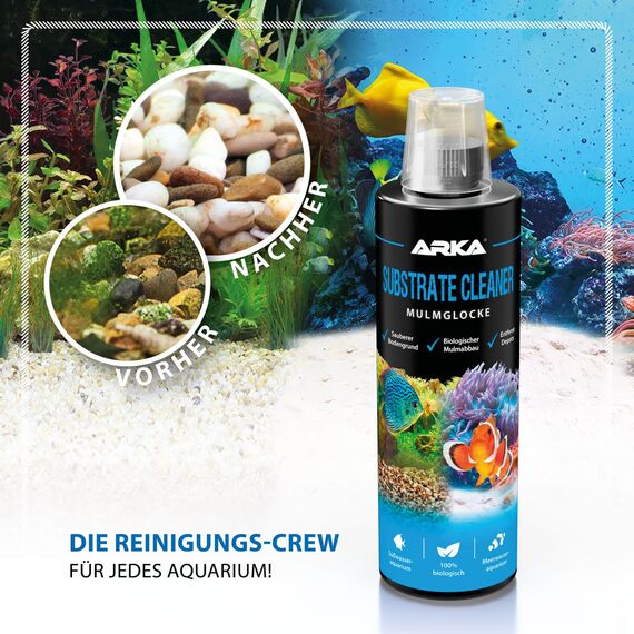 Mulmabbau Aquarium 236 ml – biologischer Bodengrundreiniger ohne Sauger – gegen Mulm, Futterreste & Schlamm – für Süß- & Meerwasser – ARKA Substrate Cleaner