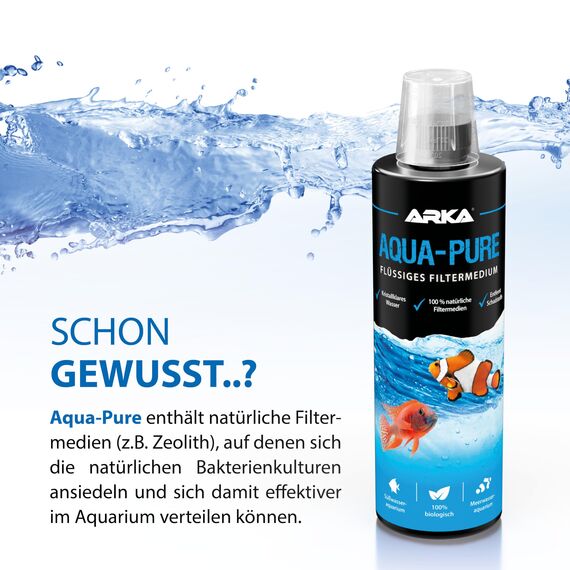 Aquarium Wasserklärer 236 ml – entfernt Trübungen sichtbar – für klares Wasser in Süß- & Meerwasseraquarien – biologisch mit Filterbakterien – pflanzensicher – ARKA Aqua-Pure