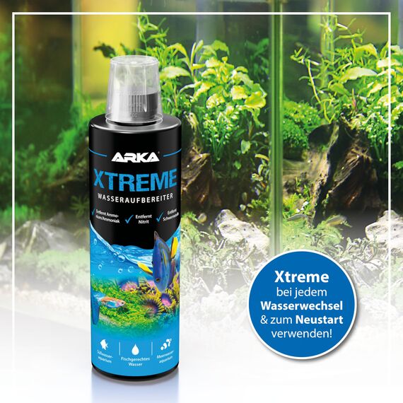 Aquarium Wasseraufbereiter 236 ml – neutralisiert Chlor, Ammoniak, Nitrit & Schwermetalle – Macht Leitungswasser sofort fischgerecht – ideal für Wasserwechsel & Gesellschaftsbecken – ARKA Xtreme