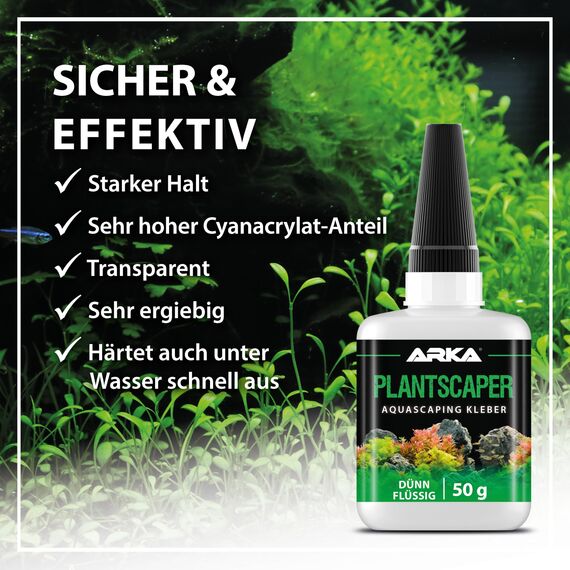 Ultra flüssiger Pflanzenkleber 50 g – für Mikrorisse, feinste Spalten, Moose & Wurzelnetze im Aquarium – extrem kapillaraktiv, schnell haftend und ideal für Aquascaping – ARKA Plantscaper