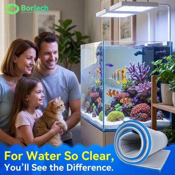 Borlech 8-lagiges, schnell wirkendes Aquarium-Filter-Pad, zuschneidbar, für Aquarium, Teich, Ölwanne, schnelles Polieren von Wasser in Stunden (50 x 40 x 1,5 cm)