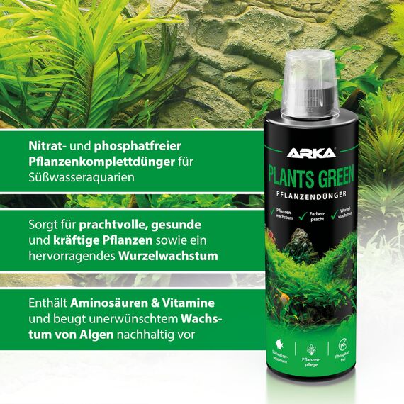 Aquarium Pflanzen Dünger 473 ml – flüssiger Volldünger für Wasserpflanzen – mit Eisen, Vitaminen & Spurenelementen – für kräftige Wurzeln & sattgrünes Wachstum – ARKA Plants Green
