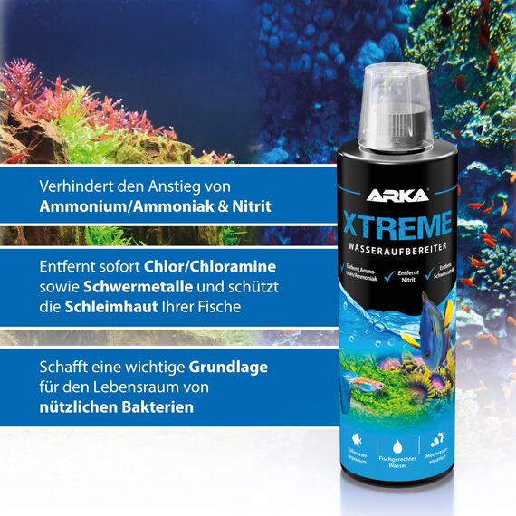 Nano Aquarium Wasseraufbereiter 118 ml – Macht Leitungswasser sofort fischgerecht – neutralisiert Chlor, Ammoniak, Nitrit & Schwermetalle – schützt Garnelen & empfindliche Tiere – ARKA Xtreme