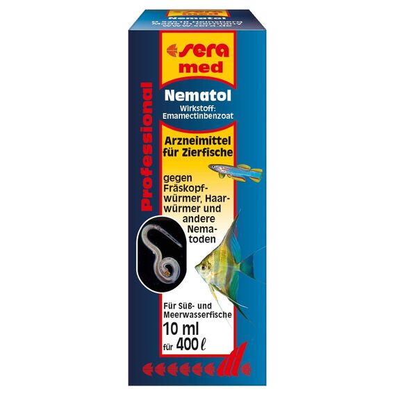 sera med Professional Nematol 10 ml - Arzneimittel für Fische gegen Fräskopfwürmer, Haarwürmer und andere Nematoden, Medizin fürs Aquarium