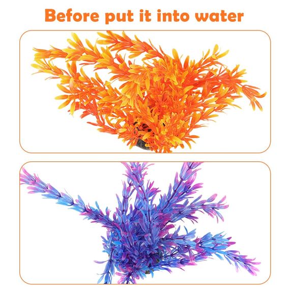 Vivifying Künstliche Aquarium Pflanzen 2 Stück, Aquarium Deko Orange & Dunkelblau, Kunststoff Wasserpflanzen für Miniteich & Fischbecken, 25cm Deko Pflanzen