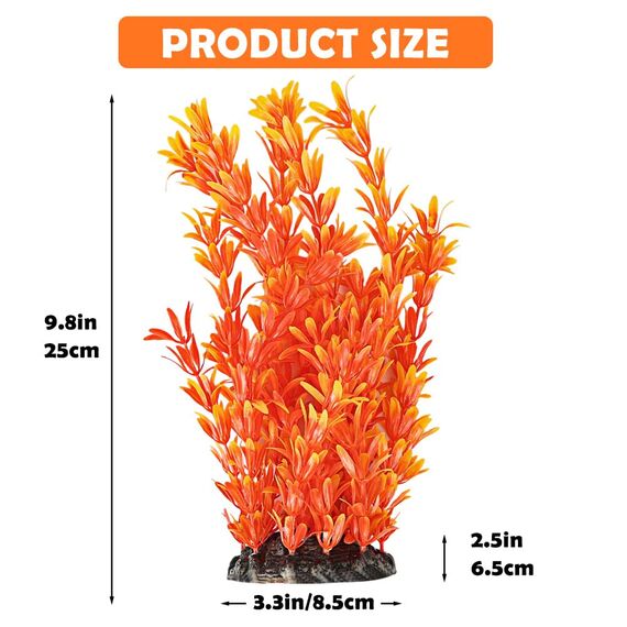 Vivifying Künstliche Aquarium Pflanzen 2 Stück, Aquarium Deko Orange & Dunkelblau, Kunststoff Wasserpflanzen für Miniteich & Fischbecken, 25cm Deko Pflanzen
