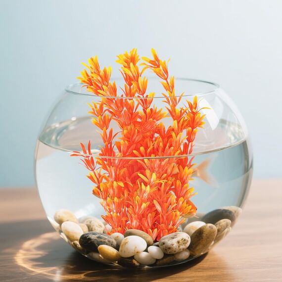 Vivifying Künstliche Aquarium Pflanzen 2 Stück, Aquarium Deko Orange & Dunkelblau, Kunststoff Wasserpflanzen für Miniteich & Fischbecken, 25cm Deko Pflanzen