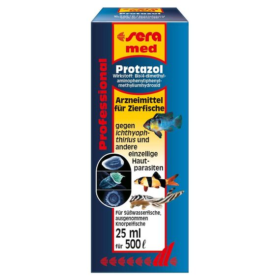 sera med Professional Protazol 25 ml - Arzneimittel für Fische gegen einzellige Hautparasiten wie Ichthyophthirius multifiliis, Medizin fürs Aquarium