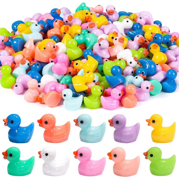 DIYDEC 120 Stück Mini Enten Harz, 10 Farben Mini Duck Figuren Miniatur Enten kleine Bunte Enten für Dekoration von Miniatur-Landschaftsgärten, Bonsai, Fischbecken und Aquarien verwendet