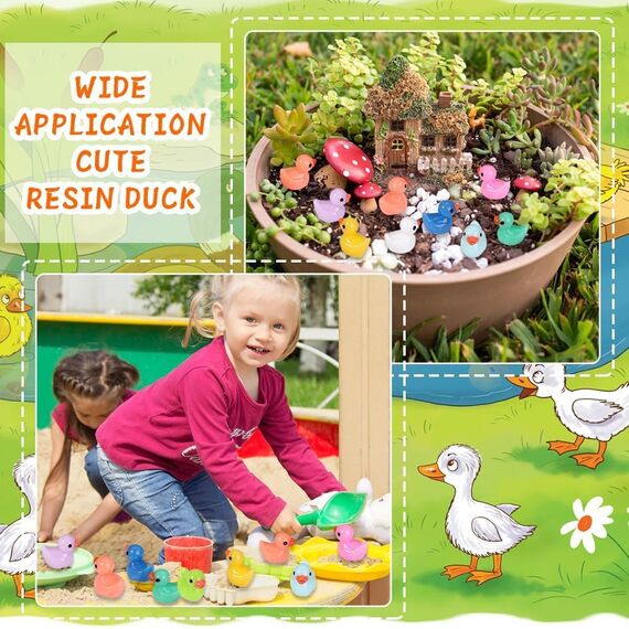 DIYDEC 120 Stück Mini Enten Harz, 10 Farben Mini Duck Figuren Miniatur Enten kleine Bunte Enten für Dekoration von Miniatur-Landschaftsgärten, Bonsai, Fischbecken und Aquarien verwendet