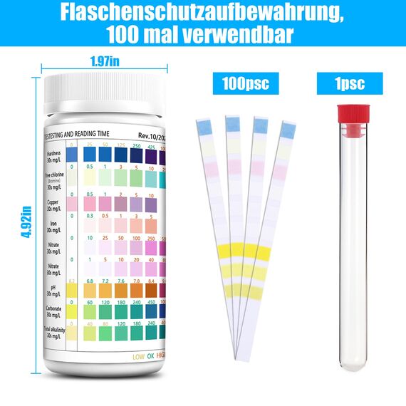 9 in 1 Aquarium Teststreifen 100 Streifen Aquarium Test,Aquarium Wassertest Aquarium Teststreifen für Aquarien Aquarium Zubehör zur Messung von pH Wasserhärte Chlor Nitrit im Aquarium Fischbecken