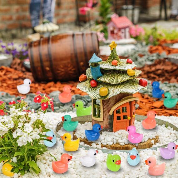 DIYDEC 120 Stück Mini Enten Harz, 10 Farben Mini Duck Figuren Miniatur Enten kleine Bunte Enten für Dekoration von Miniatur-Landschaftsgärten, Bonsai, Fischbecken und Aquarien verwendet